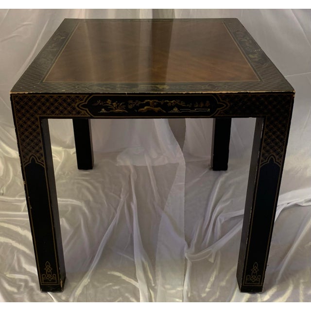 1960s Mid Century Drexel "Et Cetera" Black & Gold Hand-Painted Chinoiserie Side Table For Sale - Image 5 of 8