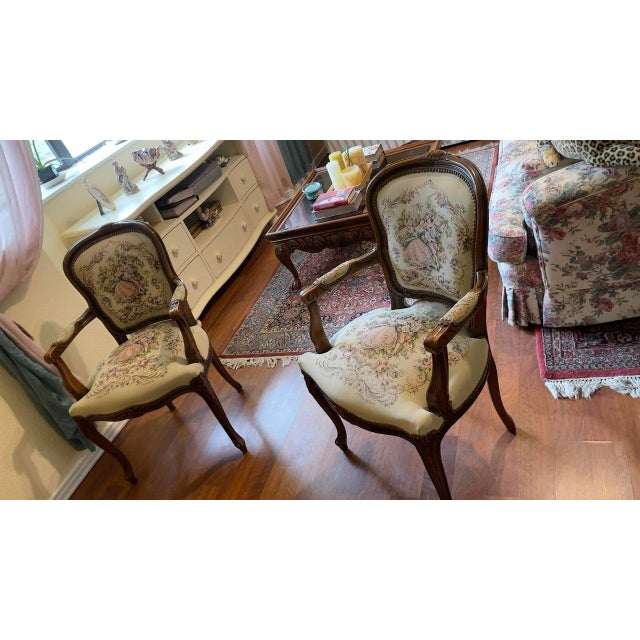 20 Century Chateau d'Ax Louis XV Tapestry Armchair For Sale - Image 4 of 12