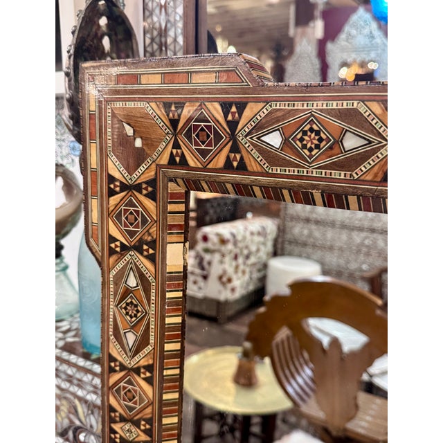 Vintage Marquetry Wood Inlay Mirror Frame With Mother-of-Pearl For Sale - Image 4 of 7