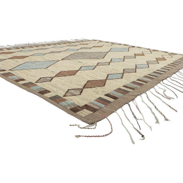 80799 Earth-Tone Moroccan Rug with Short Pile, 08'05 x 10'03. Behold the enchanting allure of this hand-knotted wool...