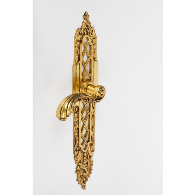 Monumental 15" Vintage Baroque Lattice Cast Brass Door Handles - Matching Set of 4 Pairs For Sale - Image 6 of 8