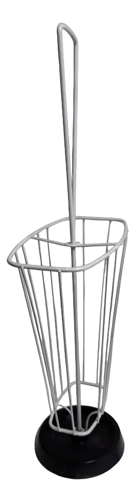 Umbrella Stand with White Lacquered Wire Frame on Plastic-Coated Cast Iron Base, 1970s