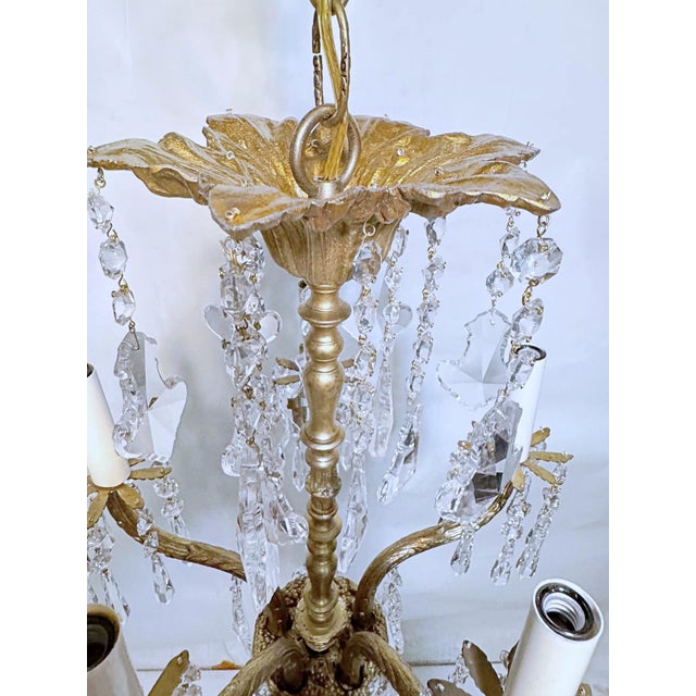 Metal Vintage Brass Chandelier With Crystal Prisms For Sale - Image 7 of 12