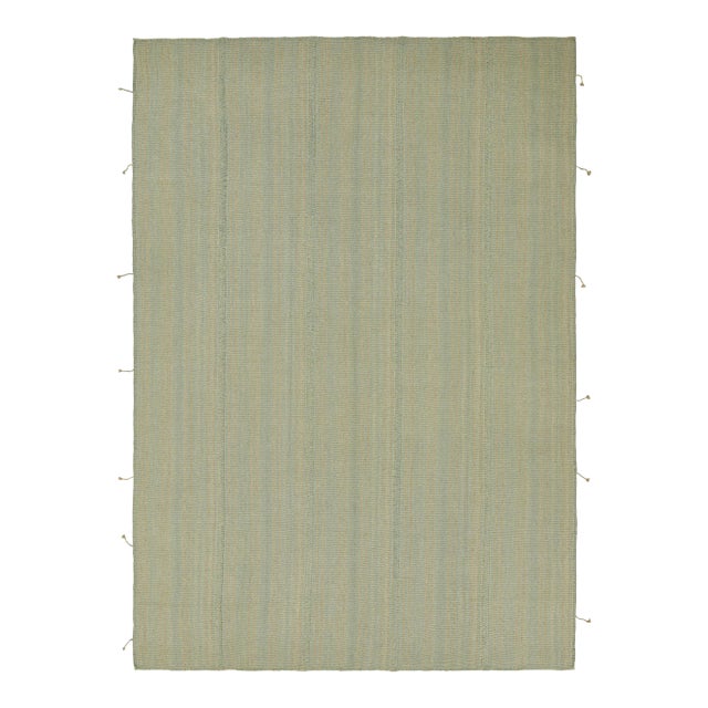 Rug & Kilim’s Contemporary Kilim in Blue and Beige Textural Stripes For Sale