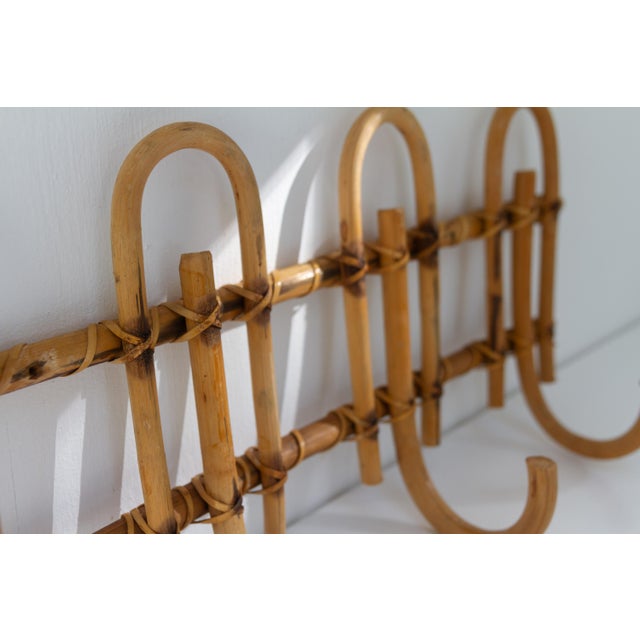 Wood Italian Bamboo and Rattan Coat Rack, 1950s For Sale - Image 7 of 15