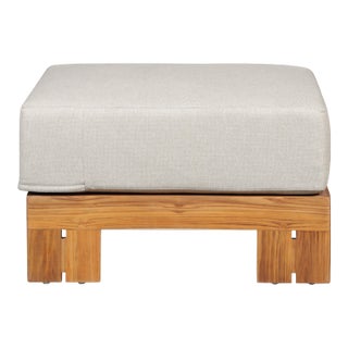 Paradiso Outdoor Solid Teak Wood Ottoman - Gray Fabric For Sale