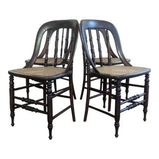 Antique Spindle Bow Back Cane Chairs - Set of 4 For Sale