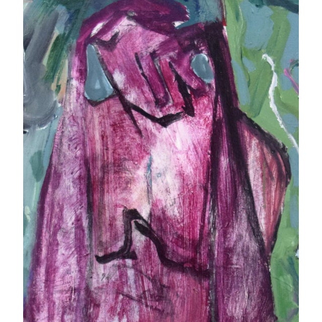 Vintage Mid Century Modernist Figurative Abstract Painting of a Nude With a Rabbit For Sale In New York - Image 6 of 8