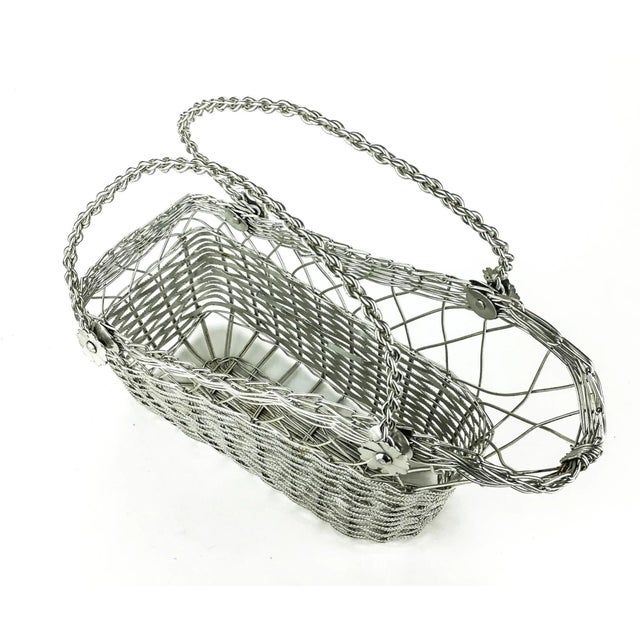 French Silver Tone Wire Basket Wine Holder For Sale - Image 3 of 11