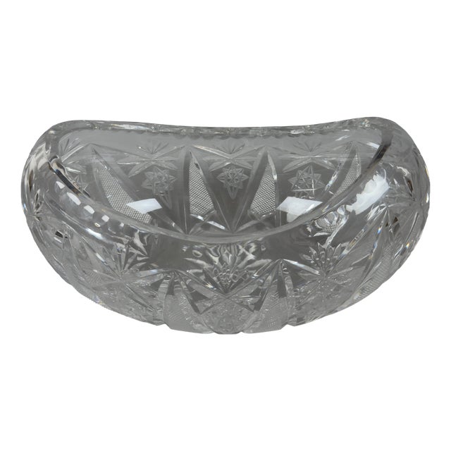 Bohemian Oval Crystal Centerpiece Vase, 1960s For Sale