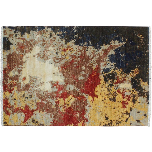 Shabby Chic Ziegler Black/Orange Wool & Silk Rug - 3'11'' X 5'9'' For Sale - Image 9 of 10