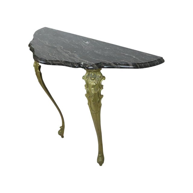 Metal French Marble Console Table with Ornate Brass Legs, 1950s For Sale - Image 7 of 17