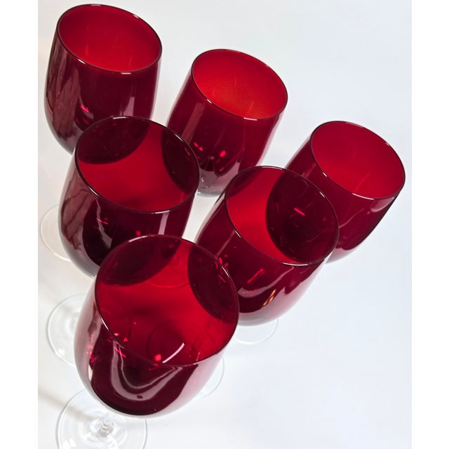 Glass Longstemmed Ruby Goblets- Set of Six For Sale - Image 7 of 10