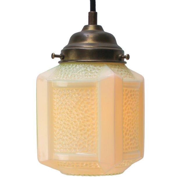 French Art Deco Green Clichy Glass Pendant Lamp For Sale - Image 3 of 6