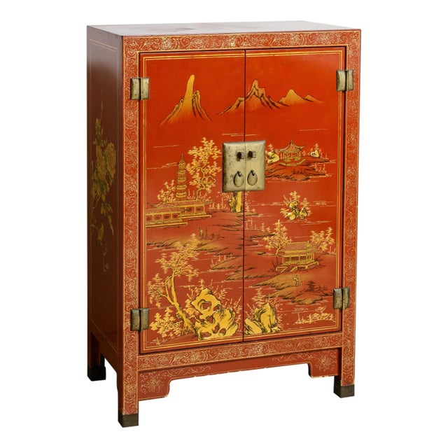 Antique Red Asian Cabinet For Sale