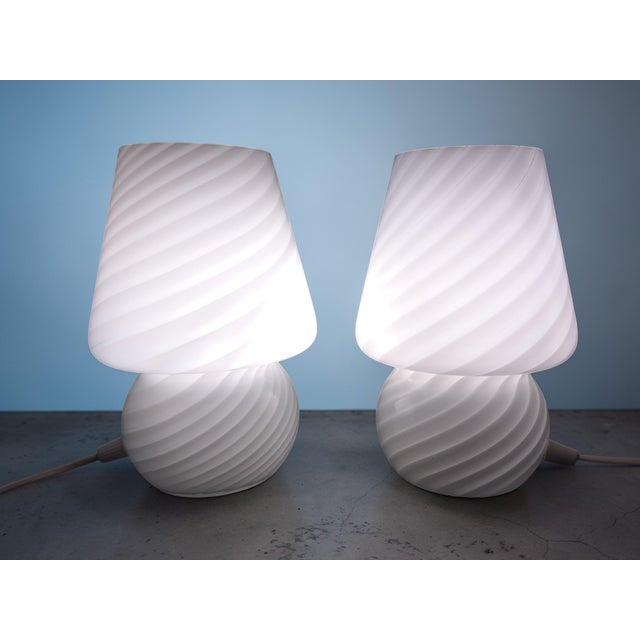 Add a touch of vintage design and Venetian craftsmanship to your home with this pair of small Murano glass mushroom lamps,...