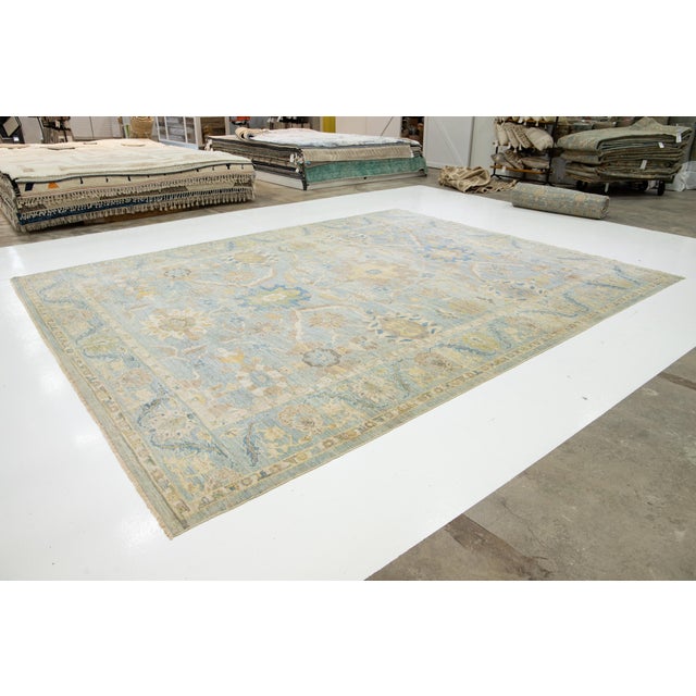 Contemporary Handmade Apadana's Contemporary Sultanabad Blue Wool Rug With Floral Design For Sale - Image 3 of 10