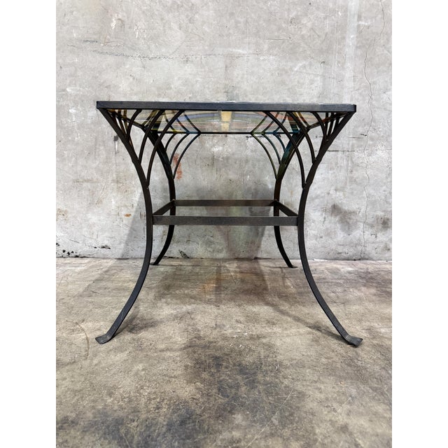 Vintage Stained Glass Side Table Wrought Iron Base Geometric Top For Sale - Image 4 of 6