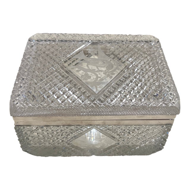 Fine Hawkes Cut Crystal & Sterling Silver Ornithological Motif Box For Sale