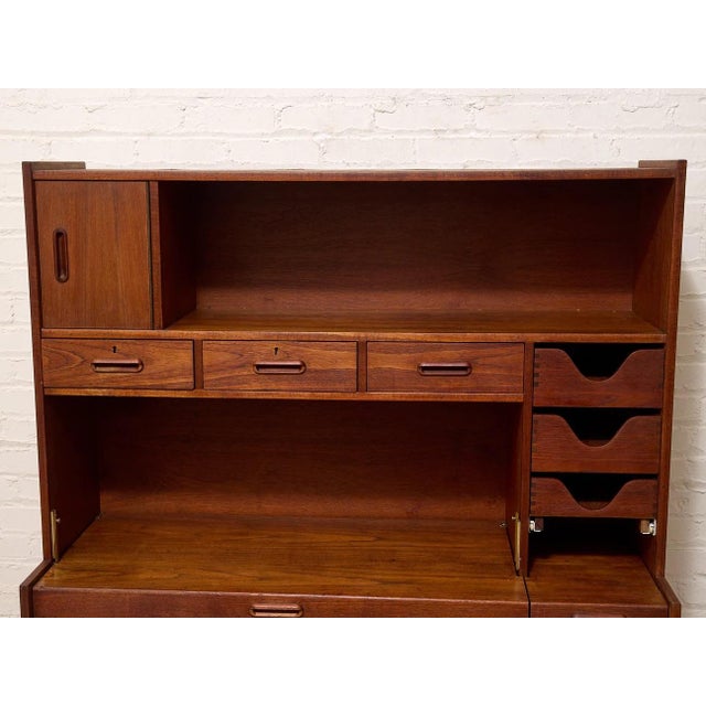 Chestnut Vintage Mid-Century Modern Teak Secretary Desk With Fold-Down Writing Surface For Sale - Image 8 of 12