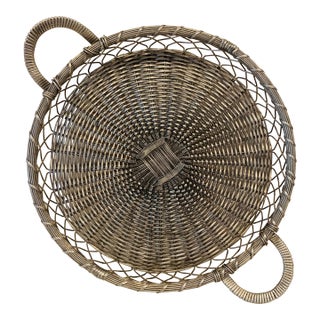 Vintage Woven Silver Basket Tray For Sale