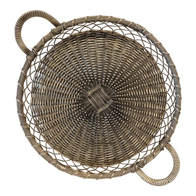 Vintage Woven Silver Basket Tray For Sale