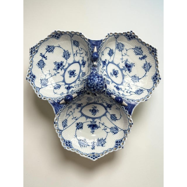 Royal Copenhagen Blue Fluted Full Lace Three-Section Serving Dish No. 1005 For Sale - Image 10 of 12