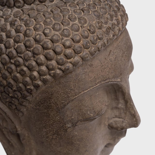 Chinese Stone Shakyamuni Buddha Head, C. 1900 For Sale - Image 4 of 5
