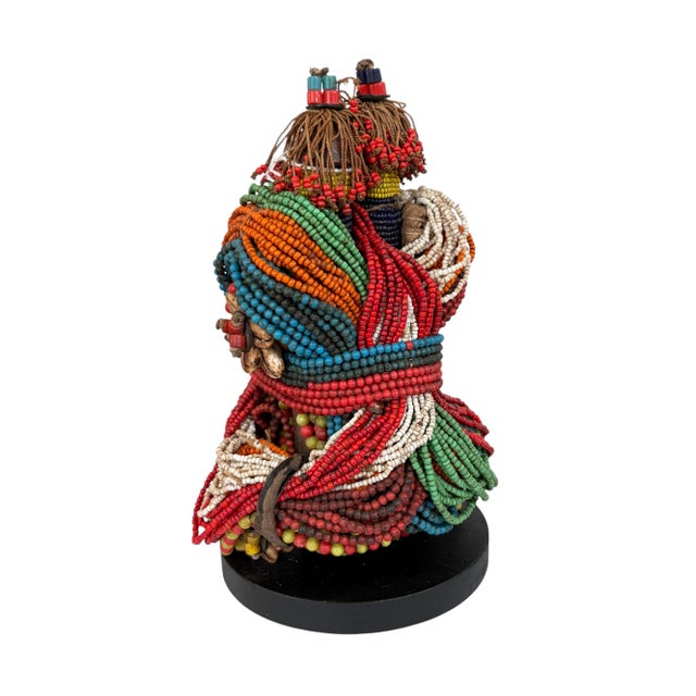 Vintage African Beaded Namji Twin Fertility Dolls Cameroon 9.25" H W/Wood Stand For Sale - Image 4 of 7