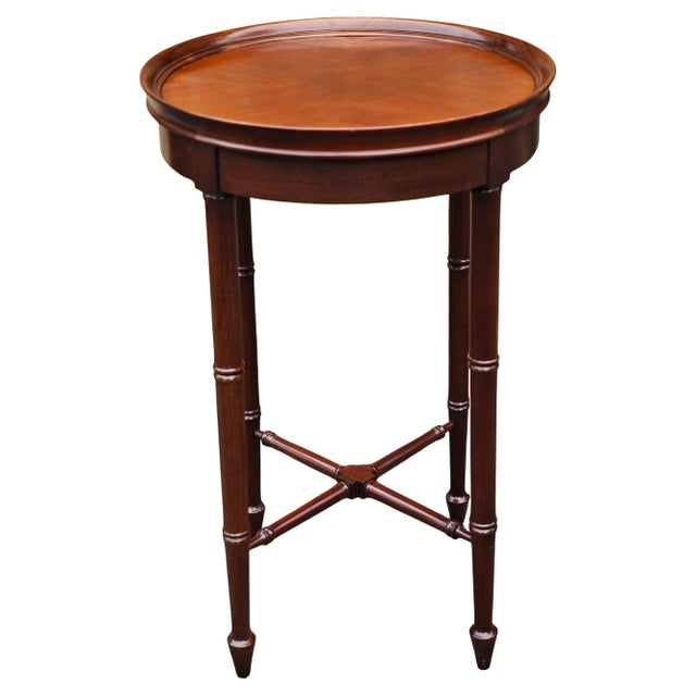 Stunning Pair of Vintage Hollywood Regency Bookmatched Cherry Accent Tables by Hekman Furniture For Sale In Raleigh - Image 6 of 11