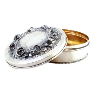 Silver Box with Raised Floral Motifs and Frieze For Sale