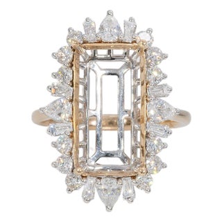Lab Diamond Semi-Mount Ring With 24 Diamond Accents in Solid 14k Gold, Size 6.75 For Sale