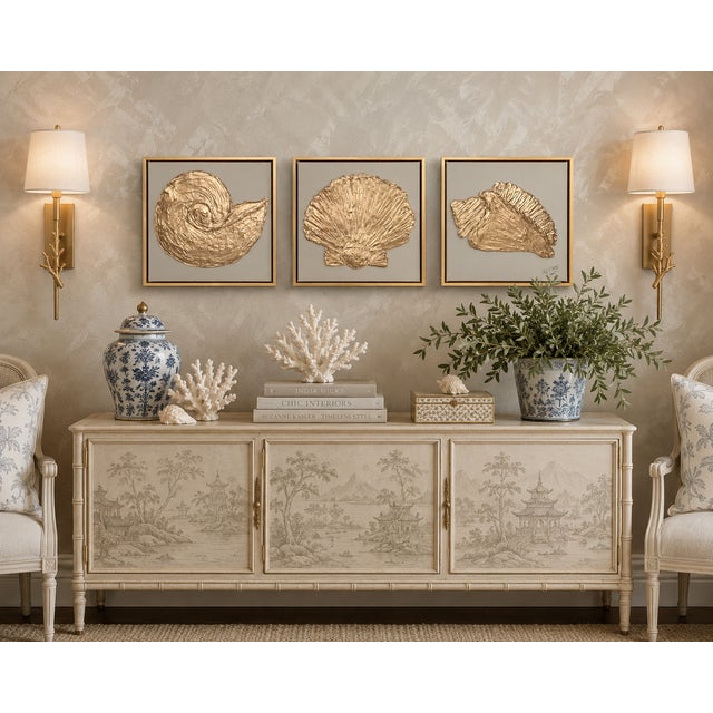 Sculpture Materials Seashell Trio Collection - Gold Metallic & Beige, Designed by Cheryl P. Kohloff For Sale - Image 7 of 7