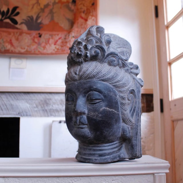 Chinese Chinese Carved Stone Buddhistic Head, (Bodhisattva) For Sale - Image 3 of 13