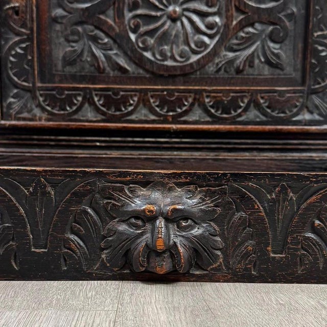 Antique English Victorian Green Man Hall Stand in Carved Oak, 1800s For Sale - Image 12 of 14