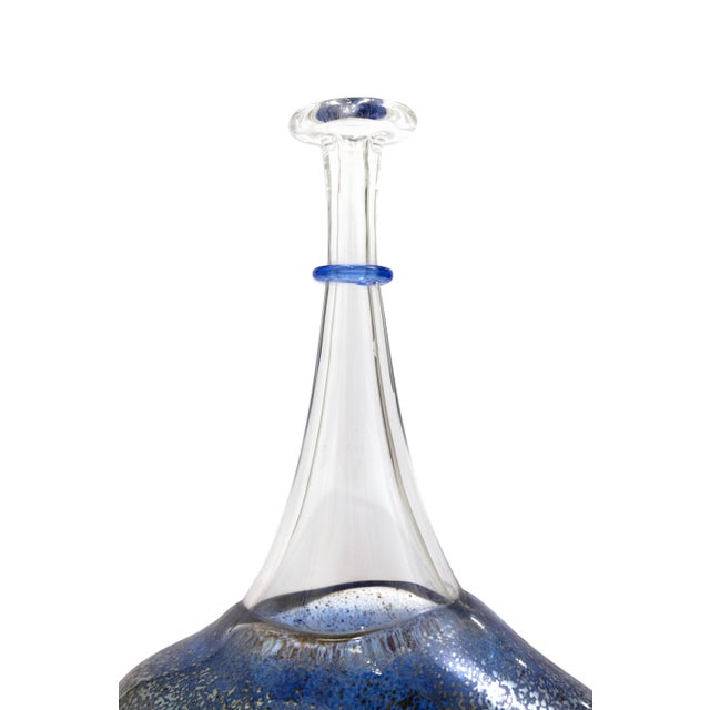 Mid-Century Modern Bertil Vallien for Kosta Boda Blue Satellite Art Glass Bottle Signed 89253 For Sale - Image 3 of 4