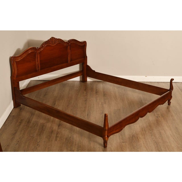 Elegant Henredon King Size Bed Frame Crafted In Richly Finished Fruit Wood With Classic Louis XV Styling. The Headboard...