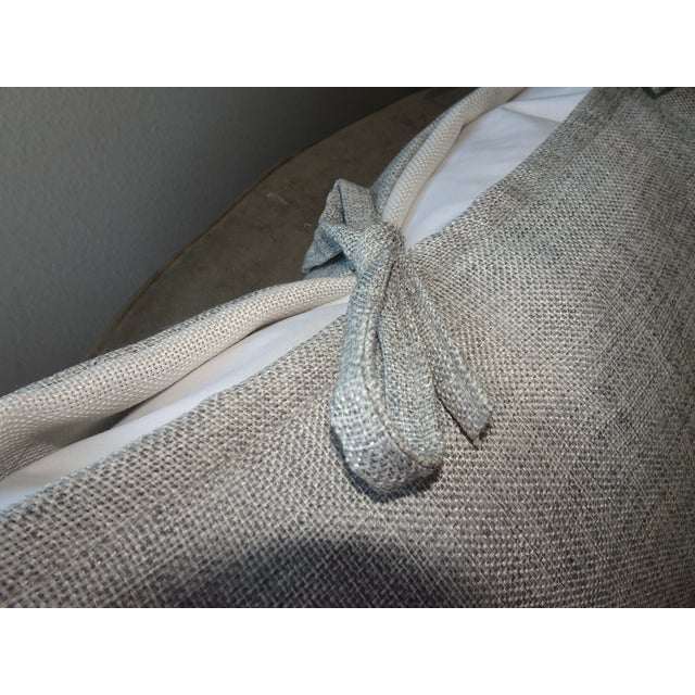 Designer Goose Down Feathers Throw Pillow W Gray Fabric Bow Tie Top For Sale - Image 14 of 16