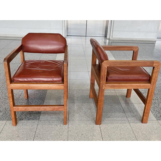 Cherry Wood Library Armchairs in the Style of Frank Lloyd Wright - A Pair For Sale In New York - Image 6 of 12
