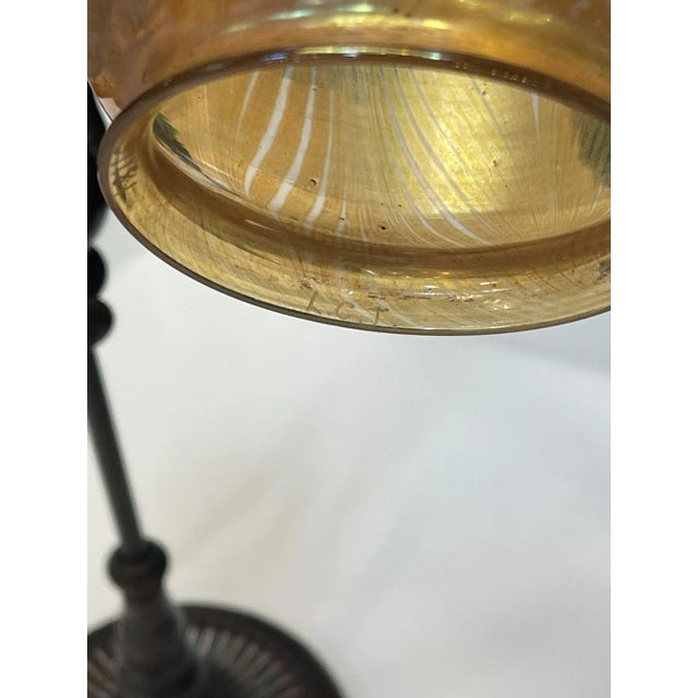 Metal 1910s Tiffany Studios Two Light Bronze Favrile Table Lamp For Sale - Image 7 of 10
