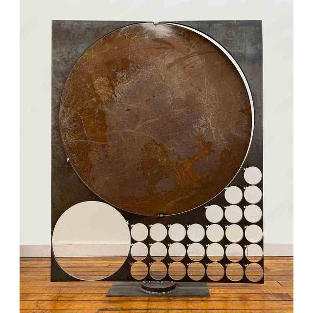 Vintage large scale modern abstract metal sculpture. Welded construction, some live surface rust.