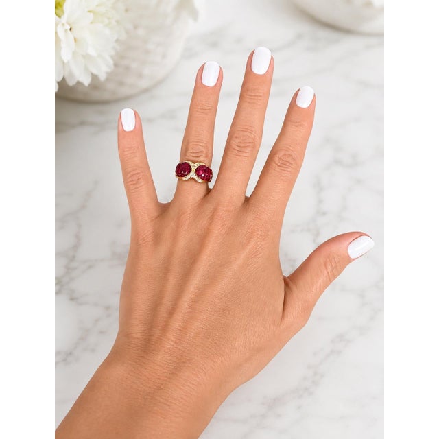 1990s Italian 18k Gold Ruby Diamond Crossover Cocktail Ring, Size 6.5 For Sale - Image 13 of 13