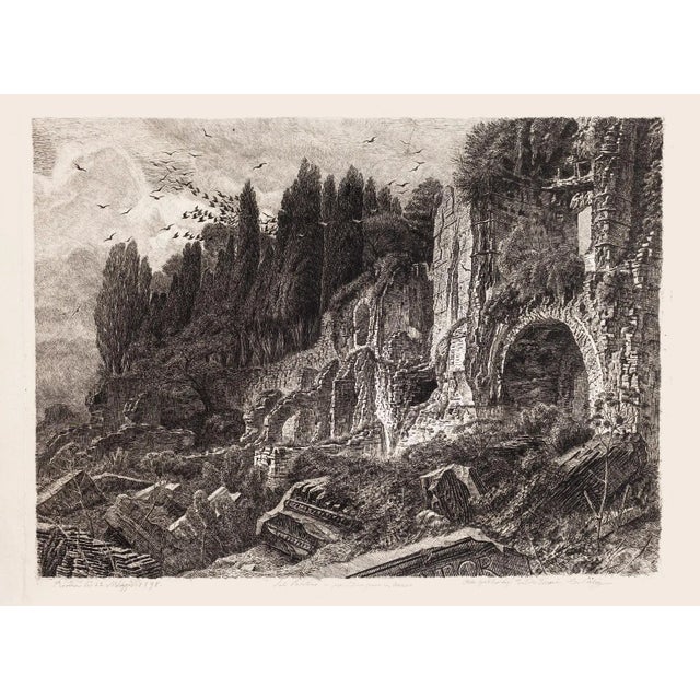 Rome, Palatine Hill is a wonderful etching and dry-point on paper by realized by Cesare Biseo in 1898. Hand-signed and...