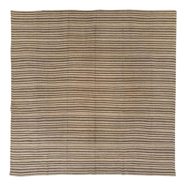 Galerie Shabab Collection Mid-20th Century Handmade Turkish Flatweave Kilim Square Room Size Carpet For Sale