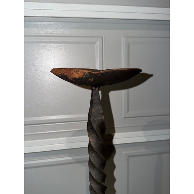 Mid 20th Century Large Heavy Vintage Iron Swirl Floor Candle Holders For Sale - Image 5 of 11