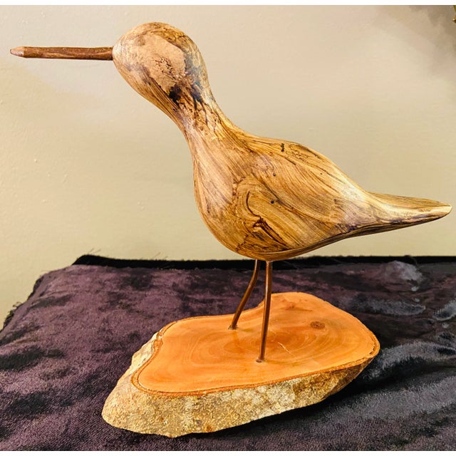 Brown Hand Carved Wood Birds on Wooden Bases - a Pair For Sale - Image 8 of 13