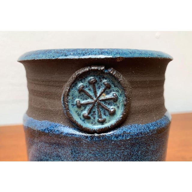 Mid-Century Scandinavian Studio Pottery Vase with Seal Ornament, 1960s, in Very Good conditions. Designed 1960 to 1969