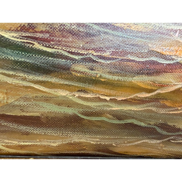 Vintage Oil Painting Lighthouse Sunset Seascape Coastal Art Unique Shell Decor For Sale - Image 4 of 11