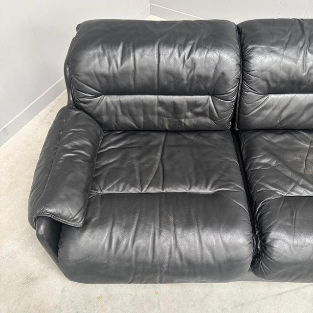 Three-Seater Sofa in Black Leather by Dreipunkt, 1970s For Sale - Image 11 of 18