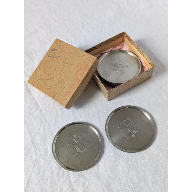 Engraved Pewter Glass Coasters by Just Andersen, 1930s, Set of 12 For Sale - Image 9 of 16